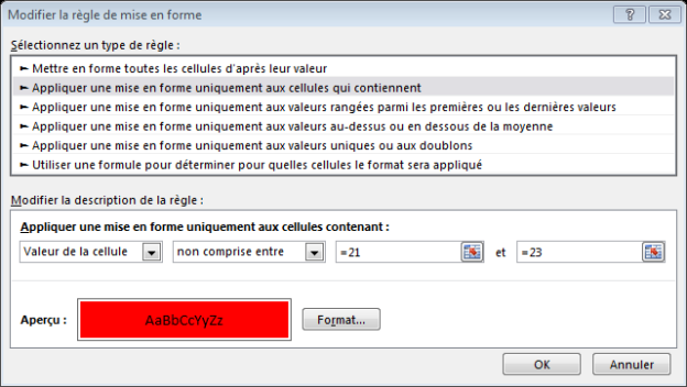 Changer la couleur d'une cellule si la valeur est différente