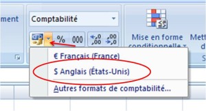 Raccourci rapide pour afficher le format Comptabilité avec le signe des Dollars $